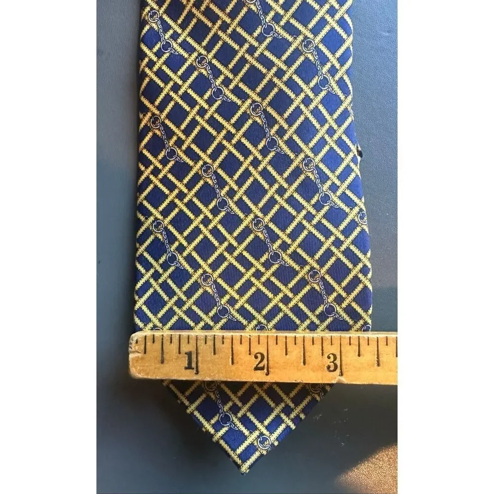 Authentic GUCCI Made In Italy Silk Navy & Yellow Iconic Horsebit Neck Tie